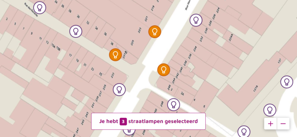 Je kan de storingen lamp per lamp melden via een interactieve kaart.